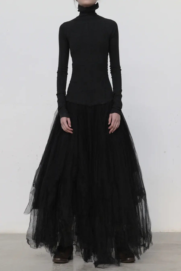 marc le bihan 21904 high neck stretch dress black